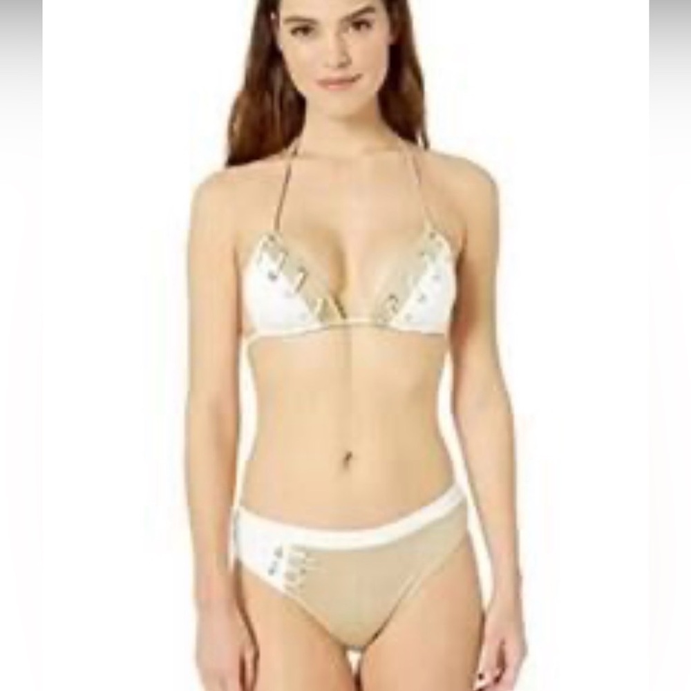 Derek Lam 10 Crosby Women Beige Front Lace Banded Bottom Swimwear Size Large New